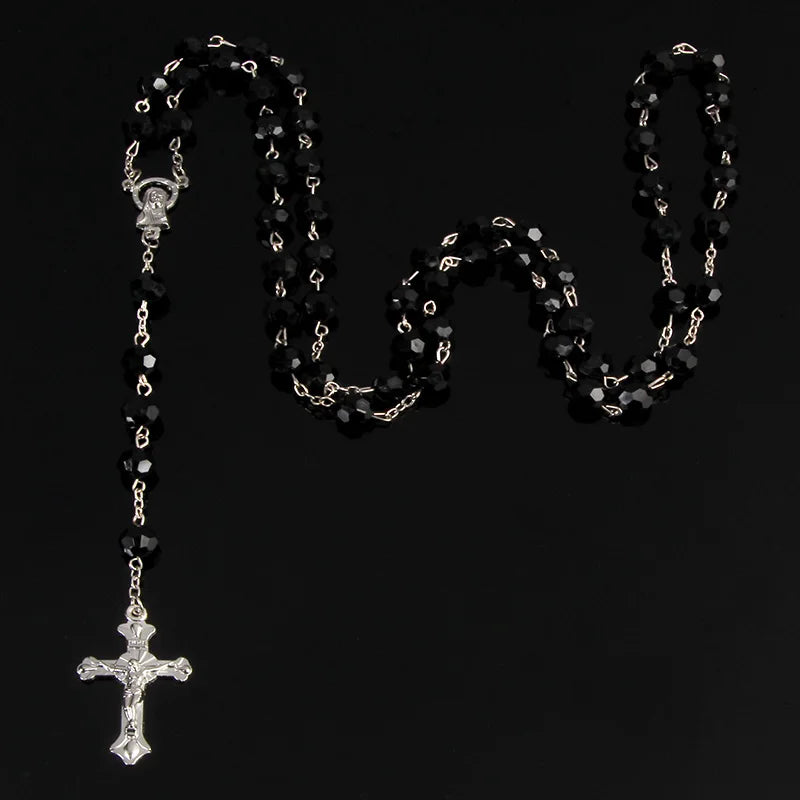 8mm moda rosário senhoras colar de alta qualidade diy jesus cristão cruz colar e pingente longa corrente jóias