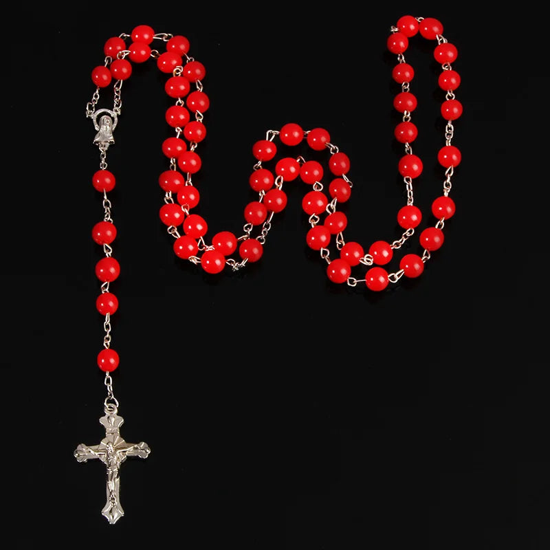 8mm moda rosário senhoras colar de alta qualidade diy jesus cristão cruz colar e pingente longa corrente jóias