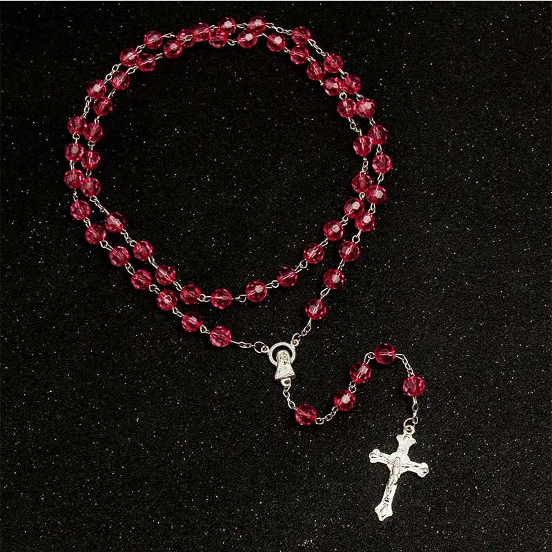 8mm moda rosário senhoras colar de alta qualidade diy jesus cristão cruz colar e pingente longa corrente jóias