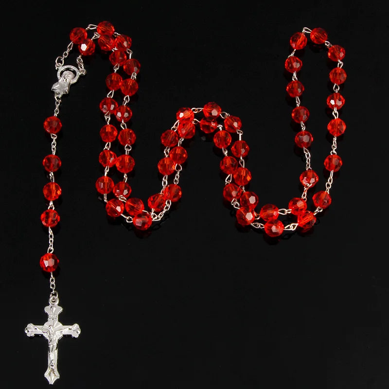 8mm moda rosário senhoras colar de alta qualidade diy jesus cristão cruz colar e pingente longa corrente jóias