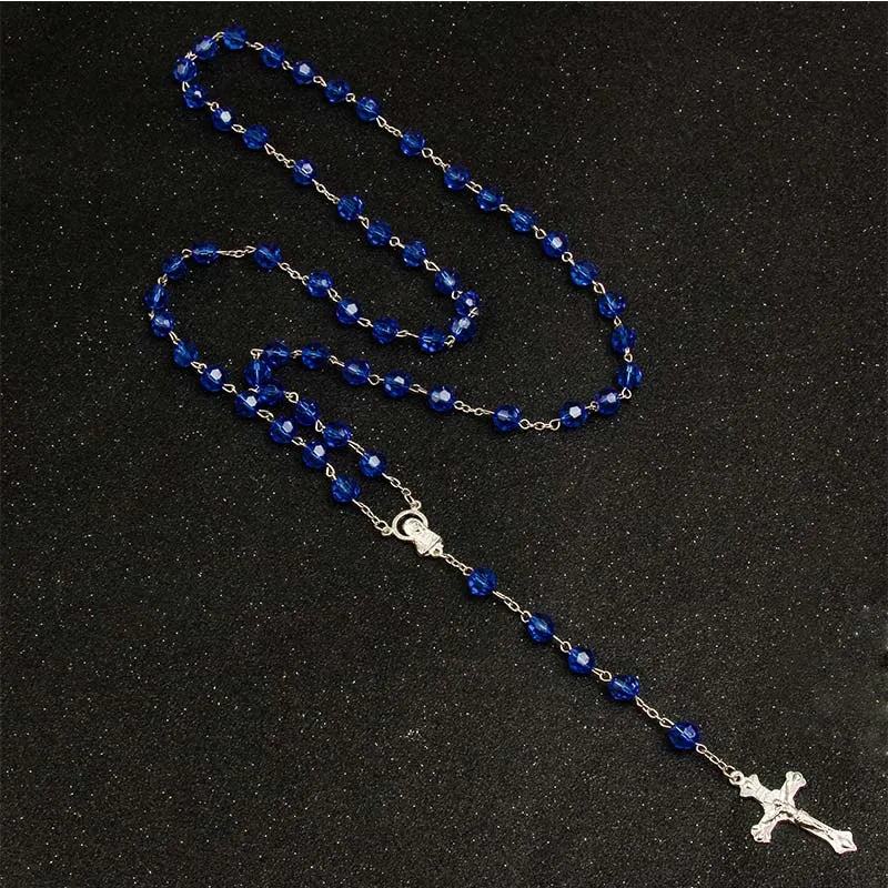 8mm moda rosário senhoras colar de alta qualidade diy jesus cristão cruz colar e pingente longa corrente jóias