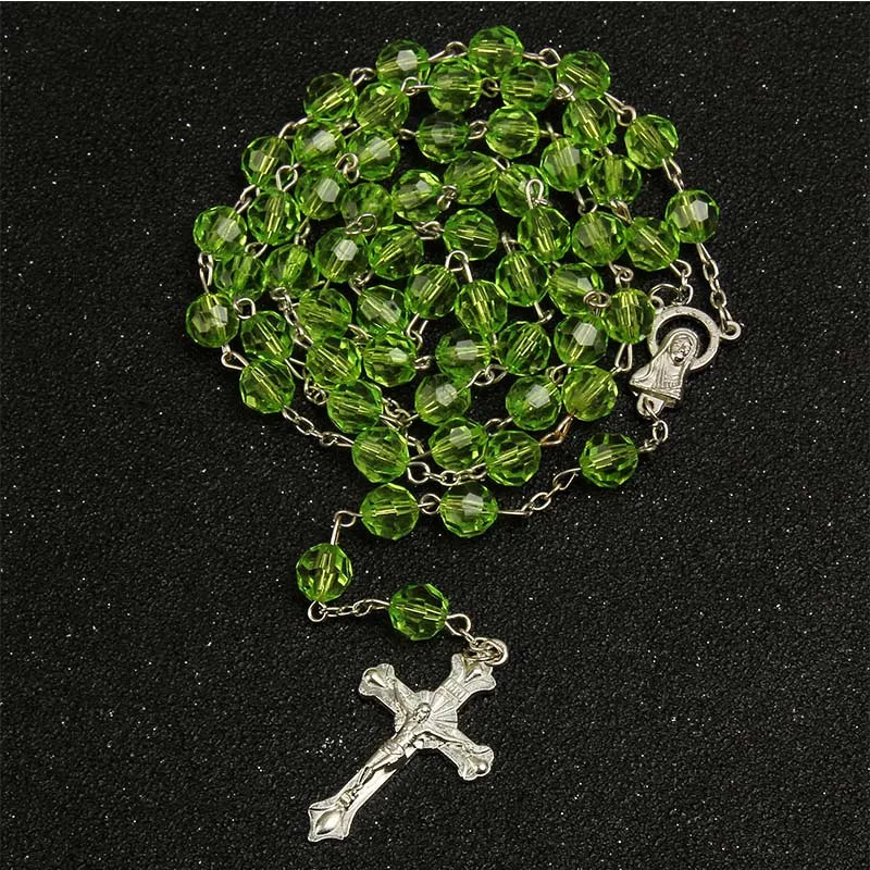 8mm moda rosário senhoras colar de alta qualidade diy jesus cristão cruz colar e pingente longa corrente jóias