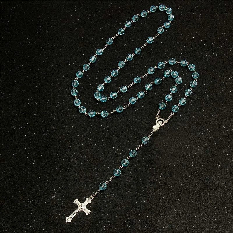8mm moda rosário senhoras colar de alta qualidade diy jesus cristão cruz colar e pingente longa corrente jóias