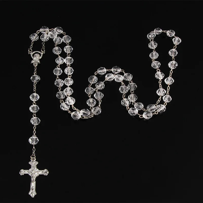 8mm moda rosário senhoras colar de alta qualidade diy jesus cristão cruz colar e pingente longa corrente jóias