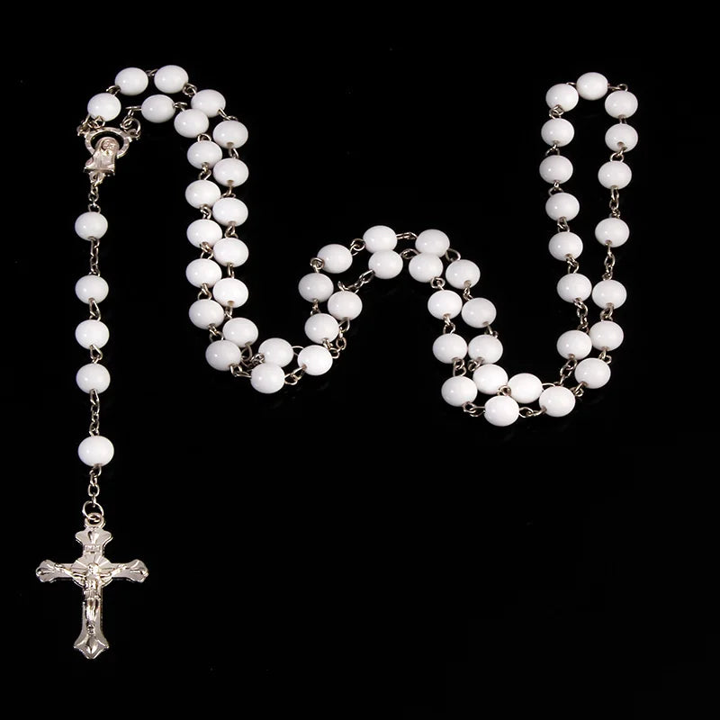 8mm moda rosário senhoras colar de alta qualidade diy jesus cristão cruz colar e pingente longa corrente jóias