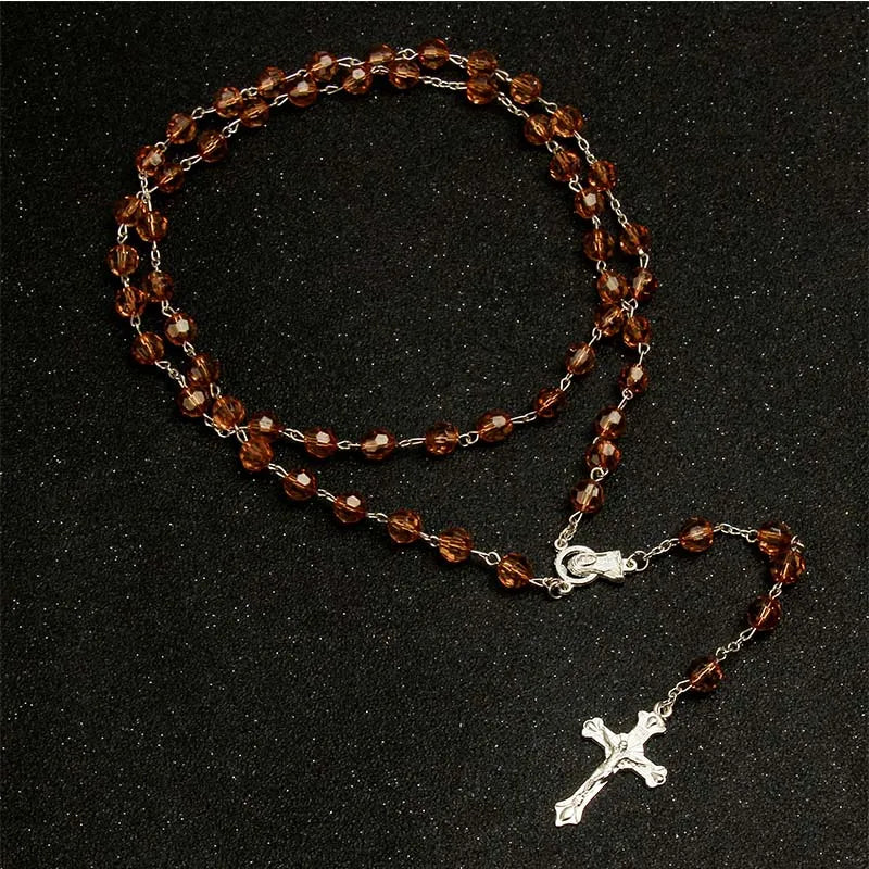 8mm moda rosário senhoras colar de alta qualidade diy jesus cristão cruz colar e pingente longa corrente jóias