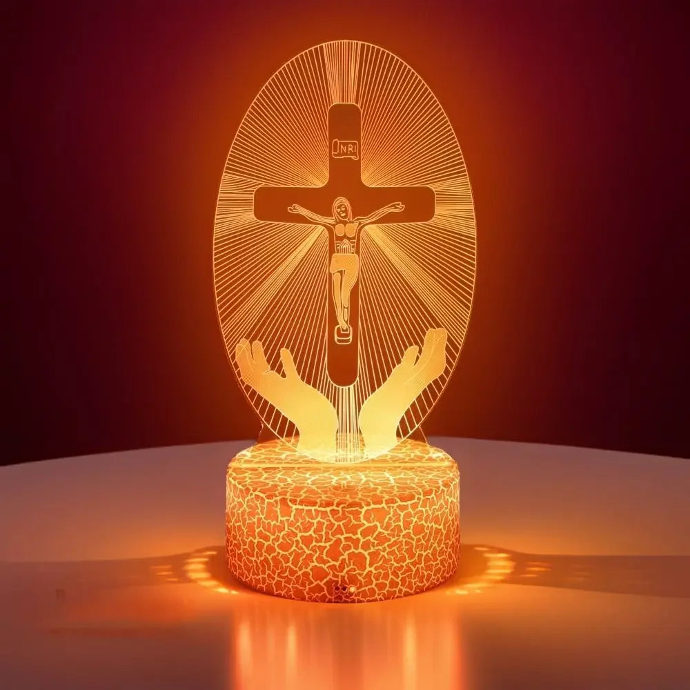 Lâmpada 3D Jesus Cruz LED - Fé e Luz