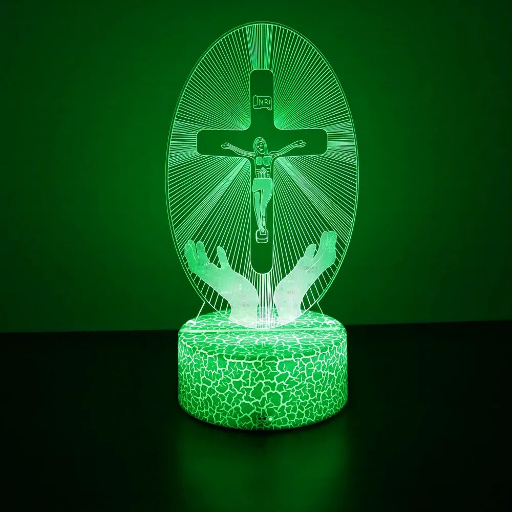 Lâmpada 3D Jesus Cruz LED - Fé e Luz