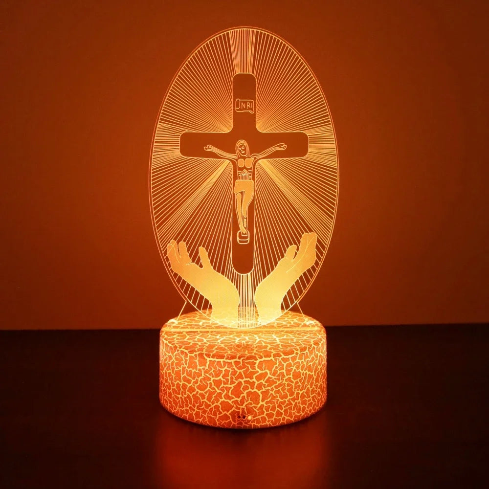 Lâmpada 3D Jesus Cruz LED - Fé e Luz
