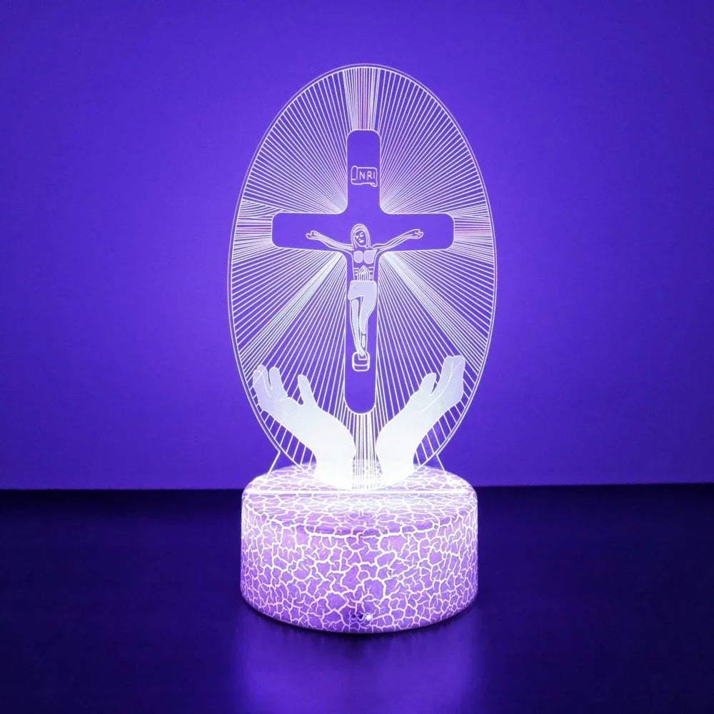 Lâmpada 3D Jesus Cruz LED - Fé e Luz