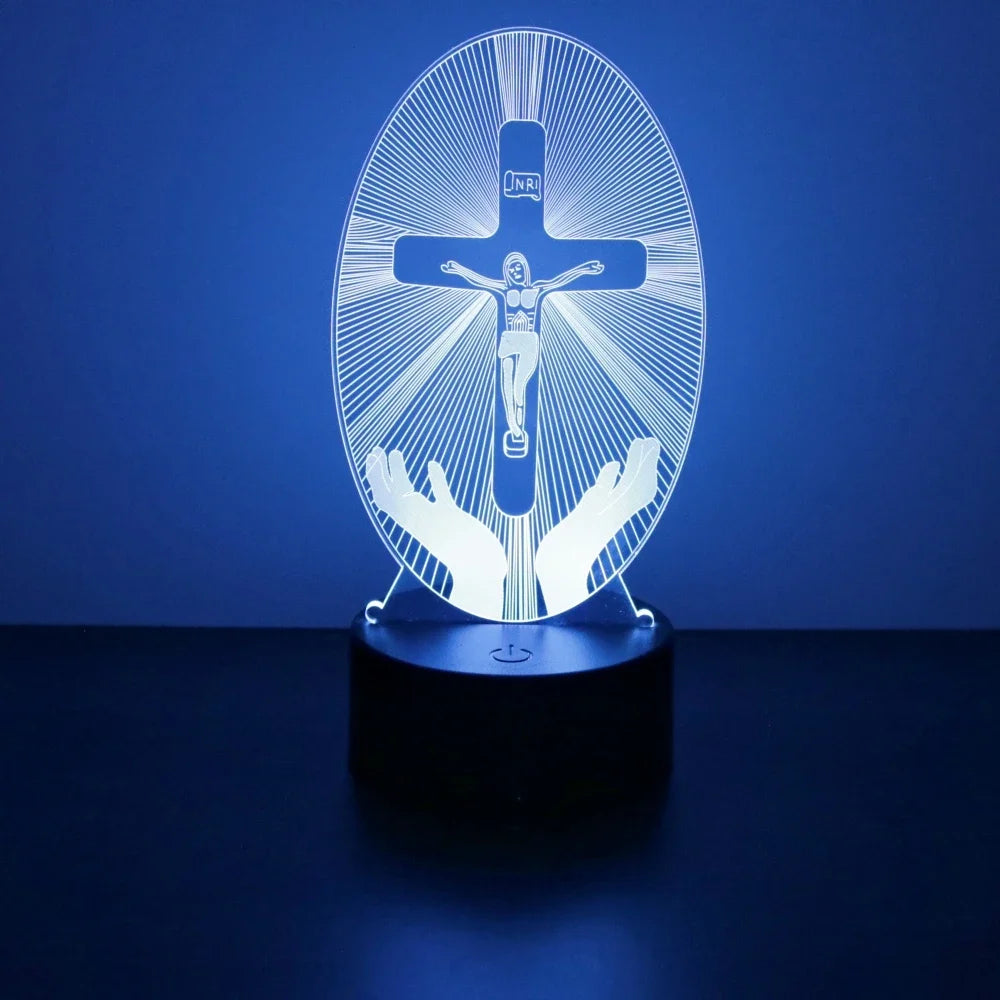 Lâmpada 3D Jesus Cruz LED - Fé e Luz