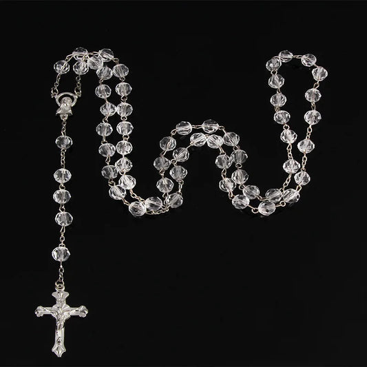 8mm moda rosário senhoras colar de alta qualidade diy jesus cristão cruz colar e pingente longa corrente jóias