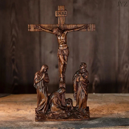 Vintage cruzes jesus artesanato em madeira, ornamentos de suspensão de parede de ícone de mesa