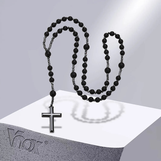 Terço de Colar Preto Hematita Vnox Unissex