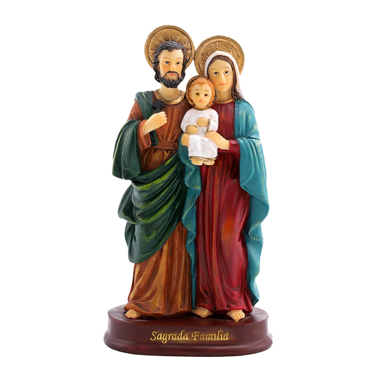 Estátua da sagrada família jesus estatueta artesanato presépio para desktop casa presente decoração escultura maria joseph
