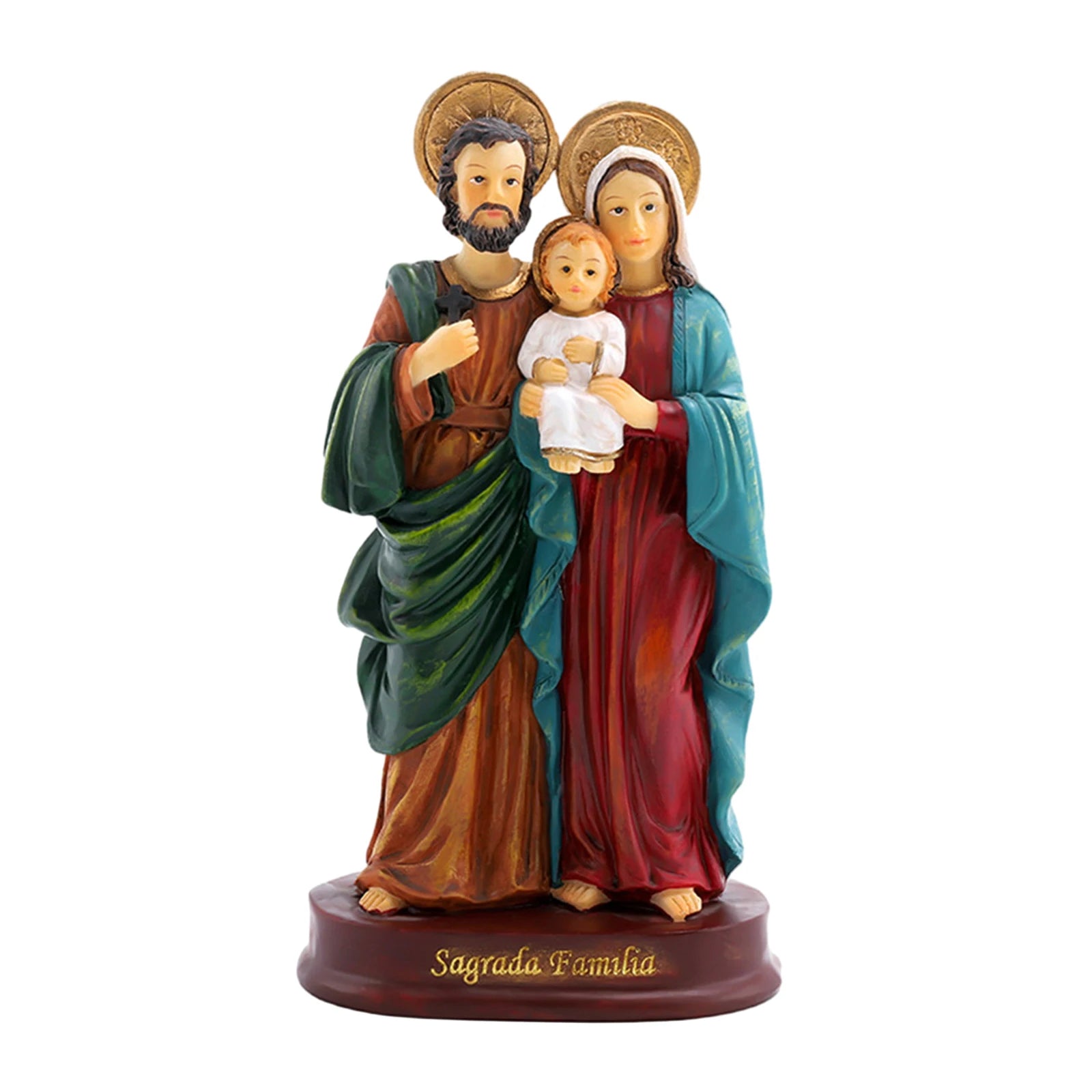 Estátua da sagrada família jesus estatueta artesanato presépio para desktop casa presente decoração escultura maria joseph