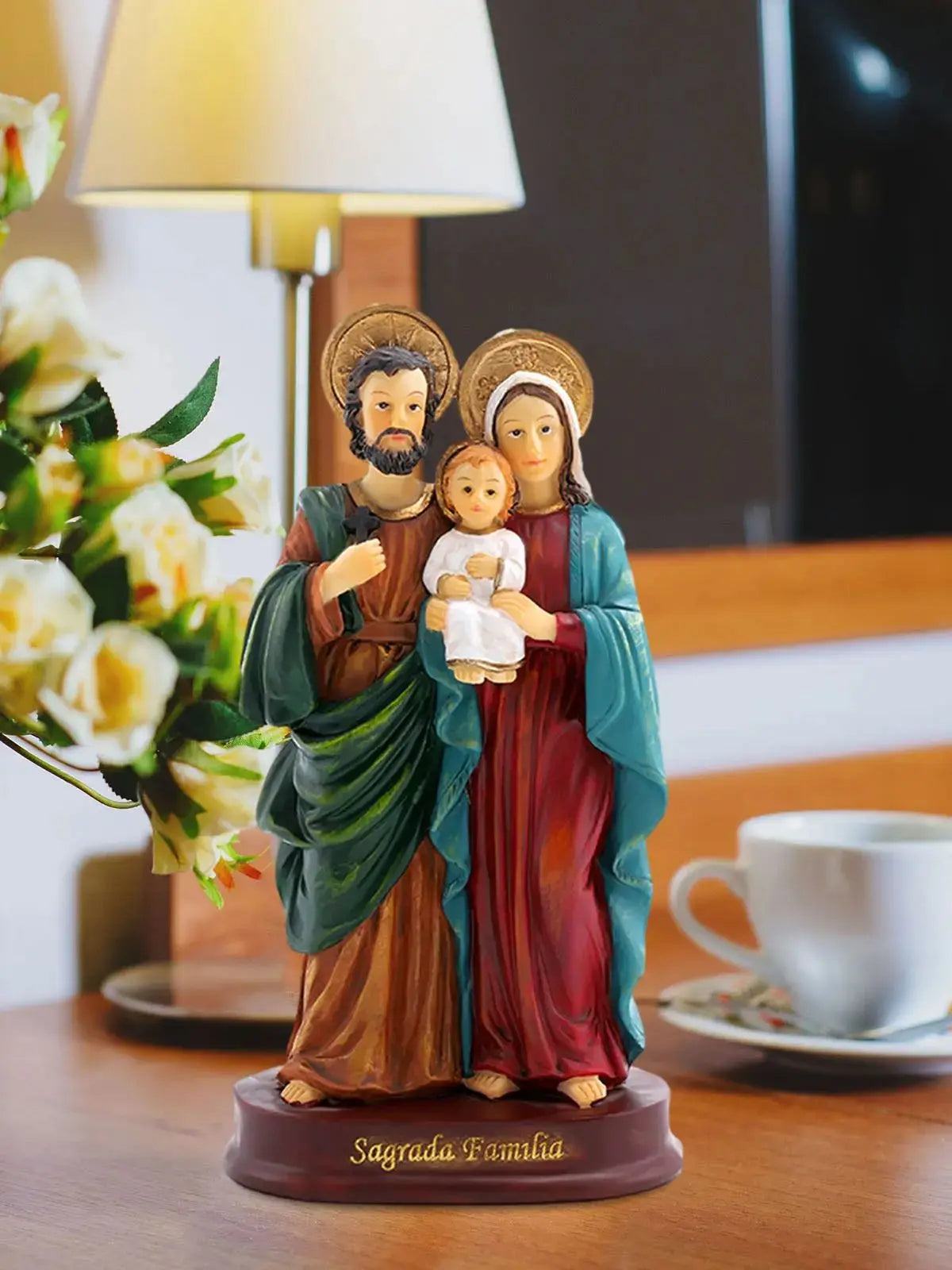 Estátua da sagrada família jesus estatueta artesanato presépio para desktop casa presente decoração escultura maria joseph