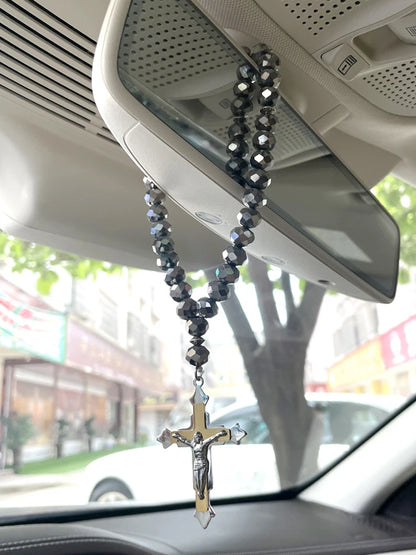 Cruz cristã jesus oração 33 contas rosário de aço inoxidável carro pednant pendurado