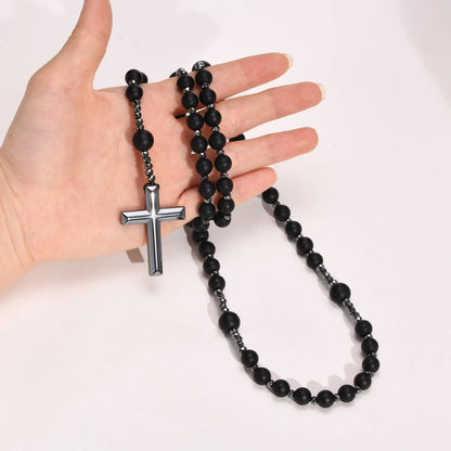 Terço de Colar Preto Hematita Vnox Unissex