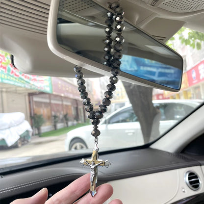 Cruz cristã jesus oração 33 contas rosário de aço inoxidável carro pednant pendurado
