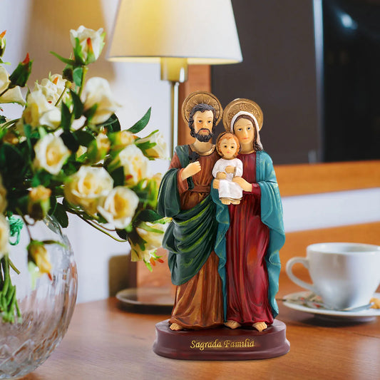 Estátua da sagrada família jesus estatueta artesanato presépio para desktop casa presente decoração escultura maria joseph