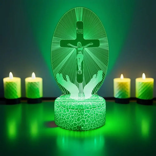 Lâmpada 3D Jesus Cruz LED - Fé e Luz