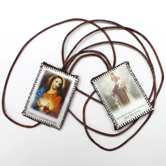 Escapulário Marrom de Nossa Senhora e Sagrado Coração