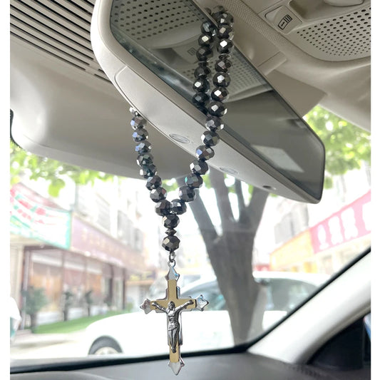 Cruz cristã jesus oração 33 contas rosário de aço inoxidável carro pednant pendurado