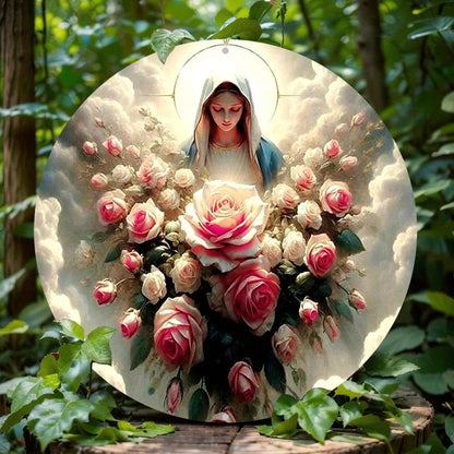 Placa Virgem Maria com Flores e Proteção Divina