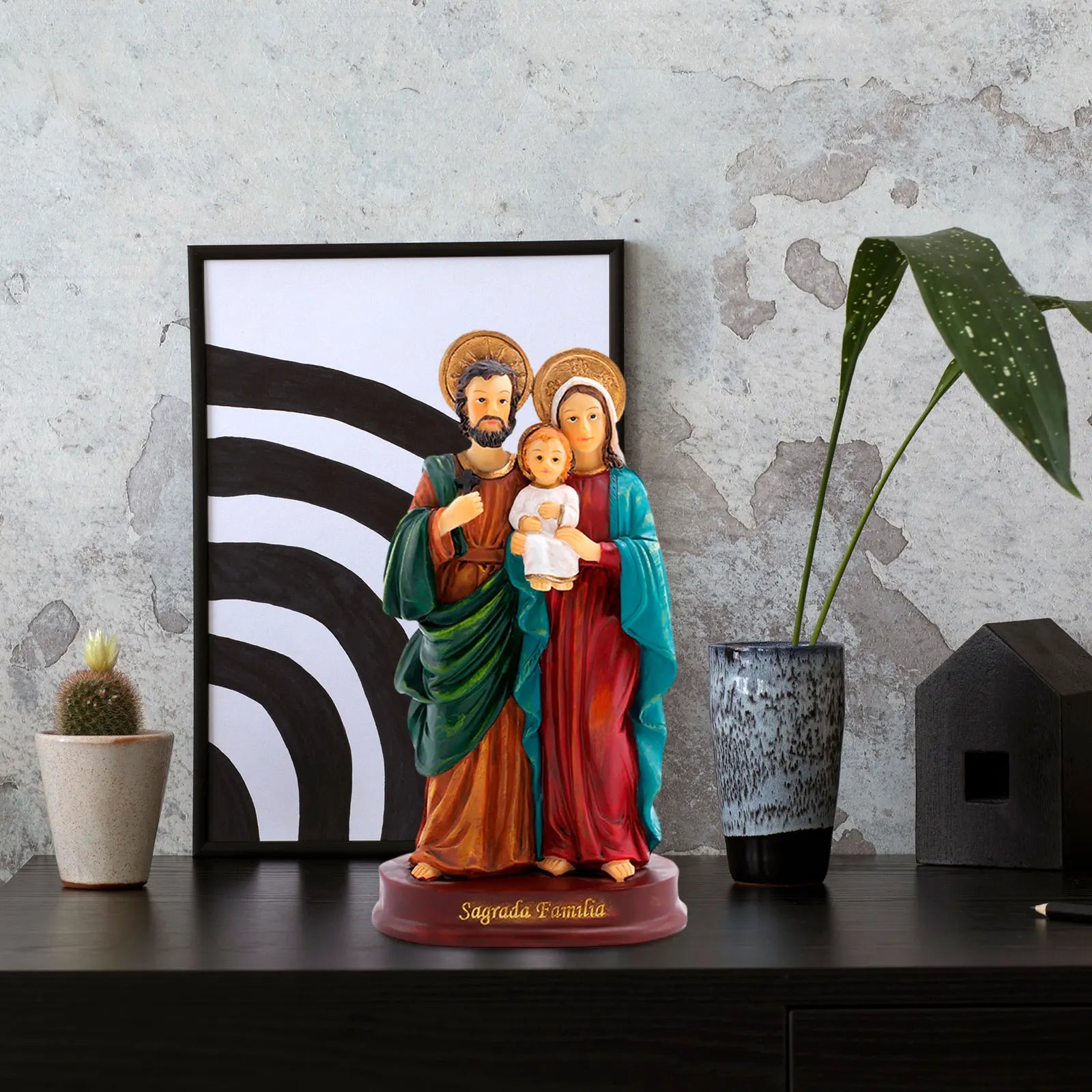Estátua da sagrada família jesus estatueta artesanato presépio para desktop casa presente decoração escultura maria joseph