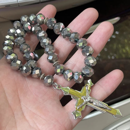 Cruz cristã jesus oração 33 contas rosário de aço inoxidável carro pednant pendurado